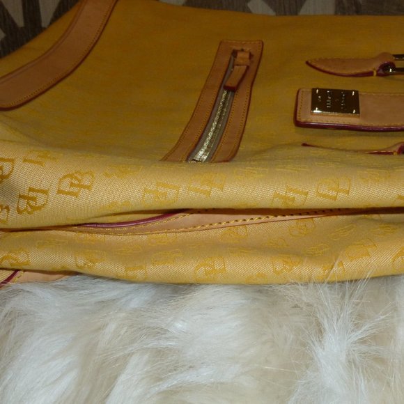 SOLD Dooney & Bourke Signature Canvas Purse-Yellow with Tan Leather - Picture 4 of 11
